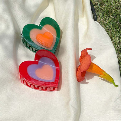 Sweet Heart Acetate Hair Claw Clip - Candy Heart Design, Summer Collection