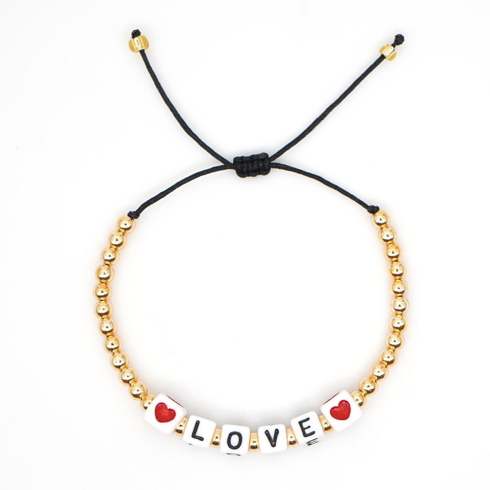 Valentine's Day Bohemian Love Letter Gold Beaded Bracelet