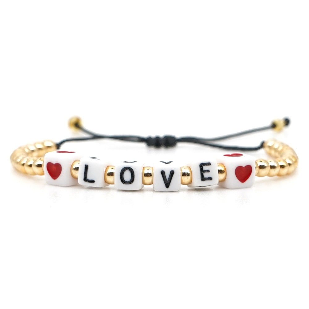 Valentine's Day Bohemian Love Letter Gold Beaded Bracelet