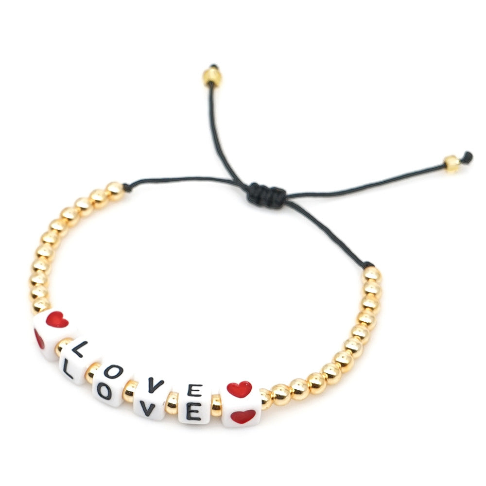 Valentine's Day Bohemian Love Letter Gold Beaded Bracelet