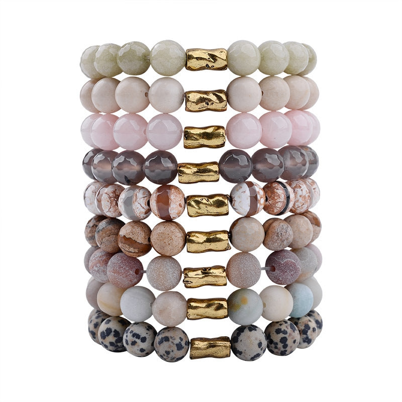 Vintage Bohemian Agate Beaded Bracelet with Copper Tube