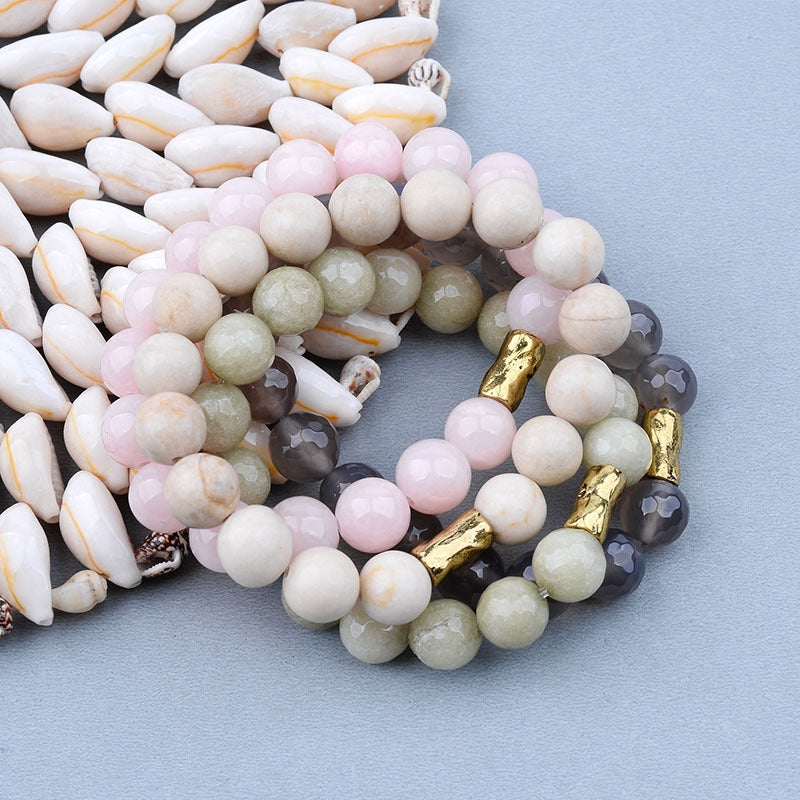 Vintage Bohemian Agate Beaded Bracelet with Copper Tube