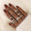Vintage Moon Leaf Double Layer Ring Set - 7 Piece Alloy Jewelry Collection