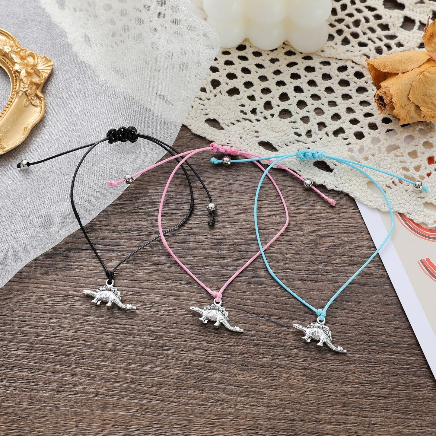 Vintage Dinosaur Alloy Kid's Braided Bracelet - Parent-Child Gift