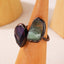 Vintage Baroque Irregular Natural Stone Copper Adjustable Open Ring for Women