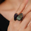 Vintage Baroque Irregular Natural Stone Copper Adjustable Open Ring for Women