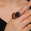Vintage Baroque Irregular Natural Stone Copper Adjustable Open Ring for Women