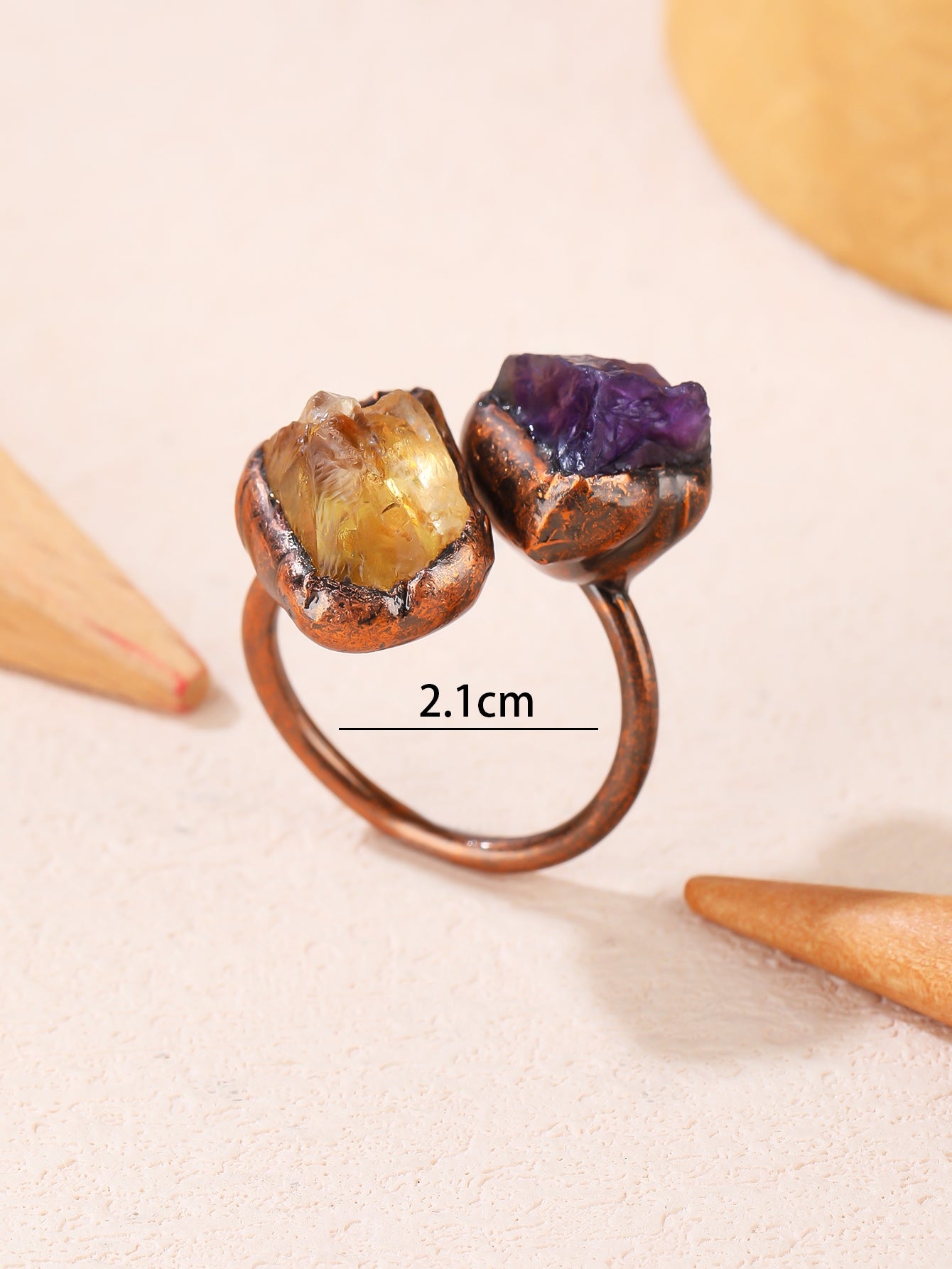 Vintage Baroque Irregular Natural Stone Copper Adjustable Open Ring for Women
