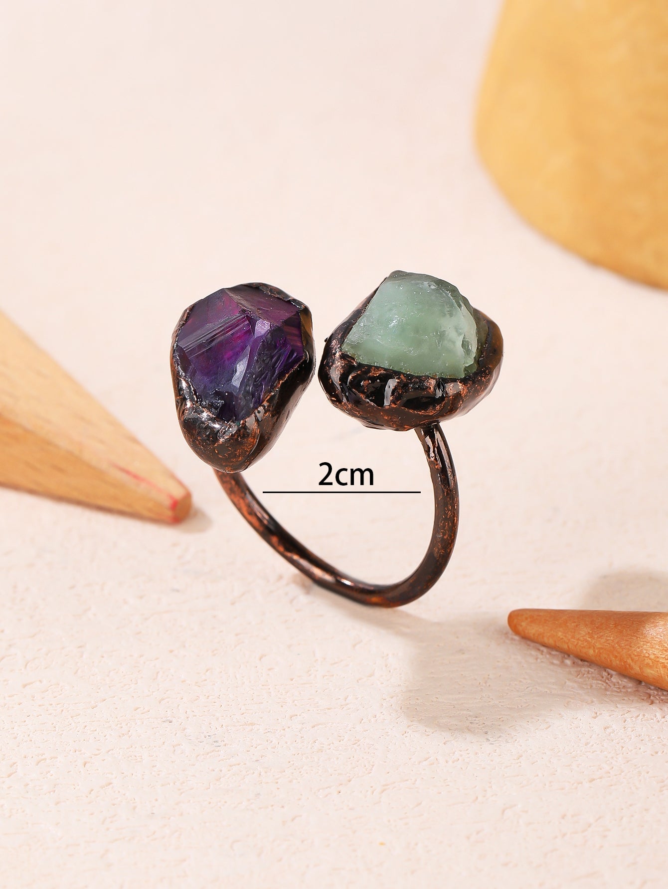 Vintage Baroque Irregular Natural Stone Copper Adjustable Open Ring for Women