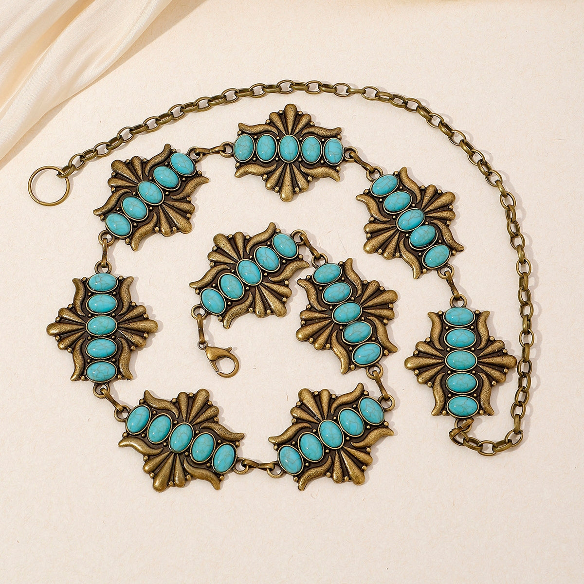 Vintage Bohemian Geometric Zinc Alloy Turquoise Inlay Rose Gold/Silver Plated Women's Waist Chain