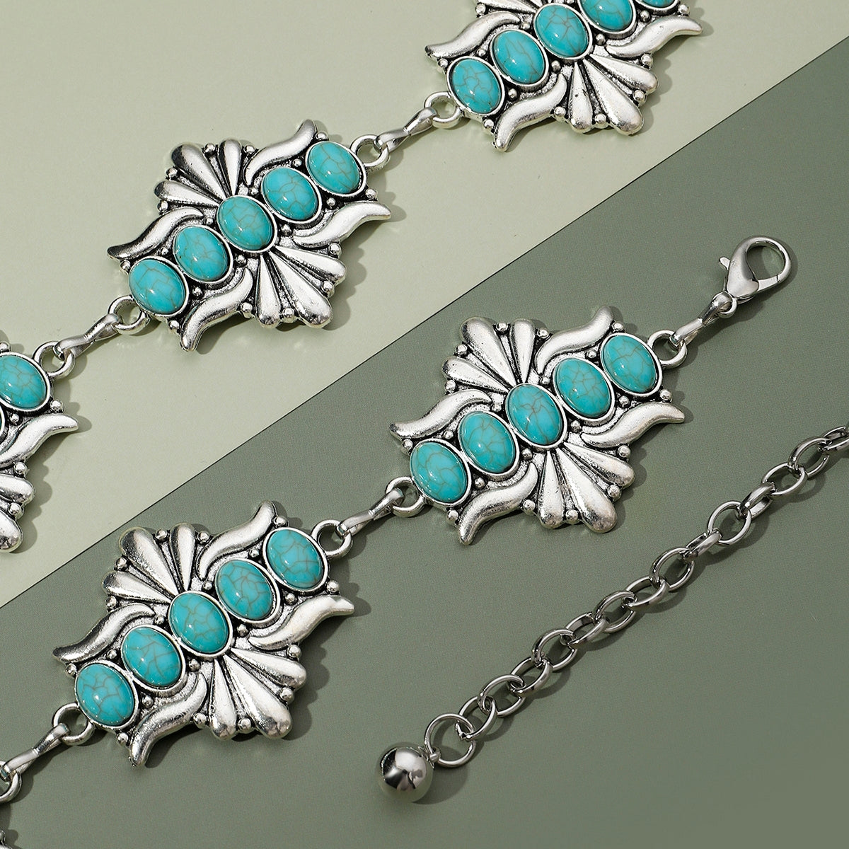 Vintage Bohemian Geometric Zinc Alloy Turquoise Inlay Rose Gold/Silver Plated Women's Waist Chain