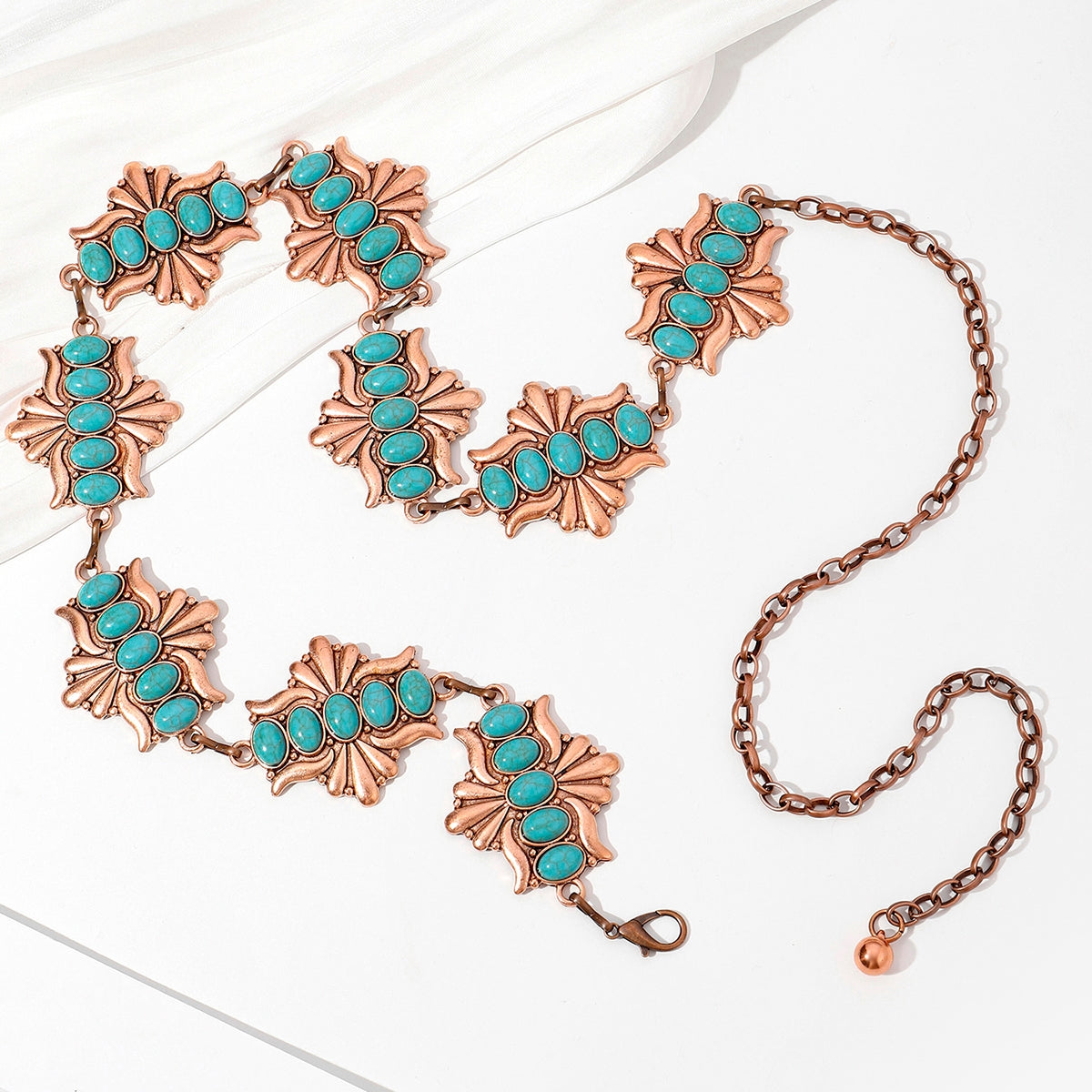 Vintage Bohemian Geometric Zinc Alloy Turquoise Inlay Rose Gold/Silver Plated Women's Waist Chain
