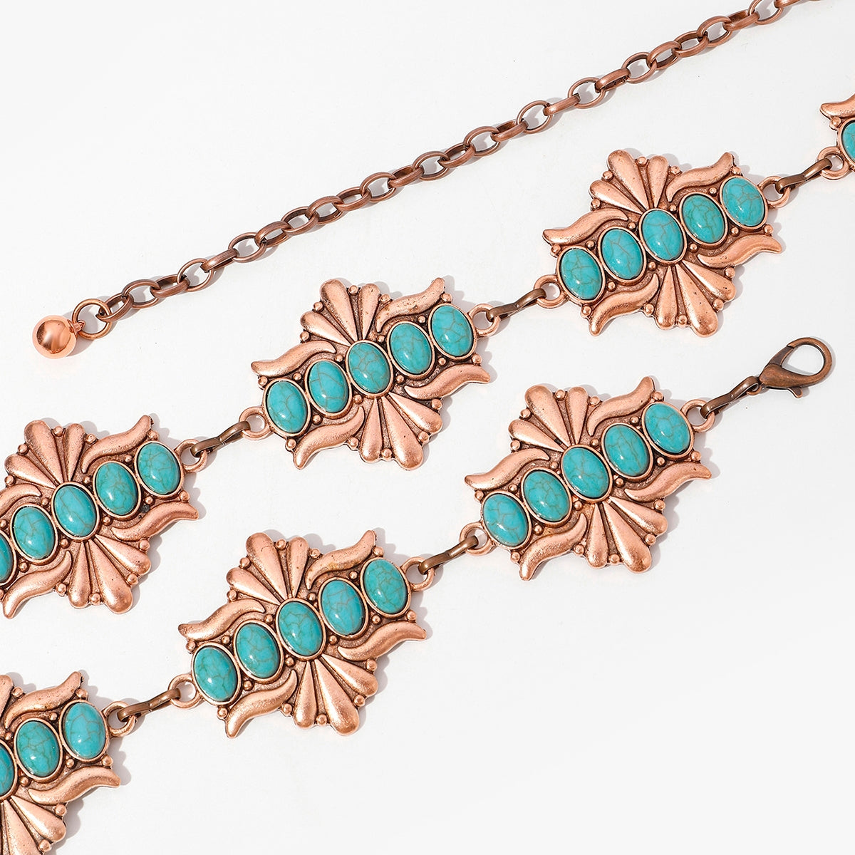 Vintage Bohemian Geometric Zinc Alloy Turquoise Inlay Rose Gold/Silver Plated Women's Waist Chain