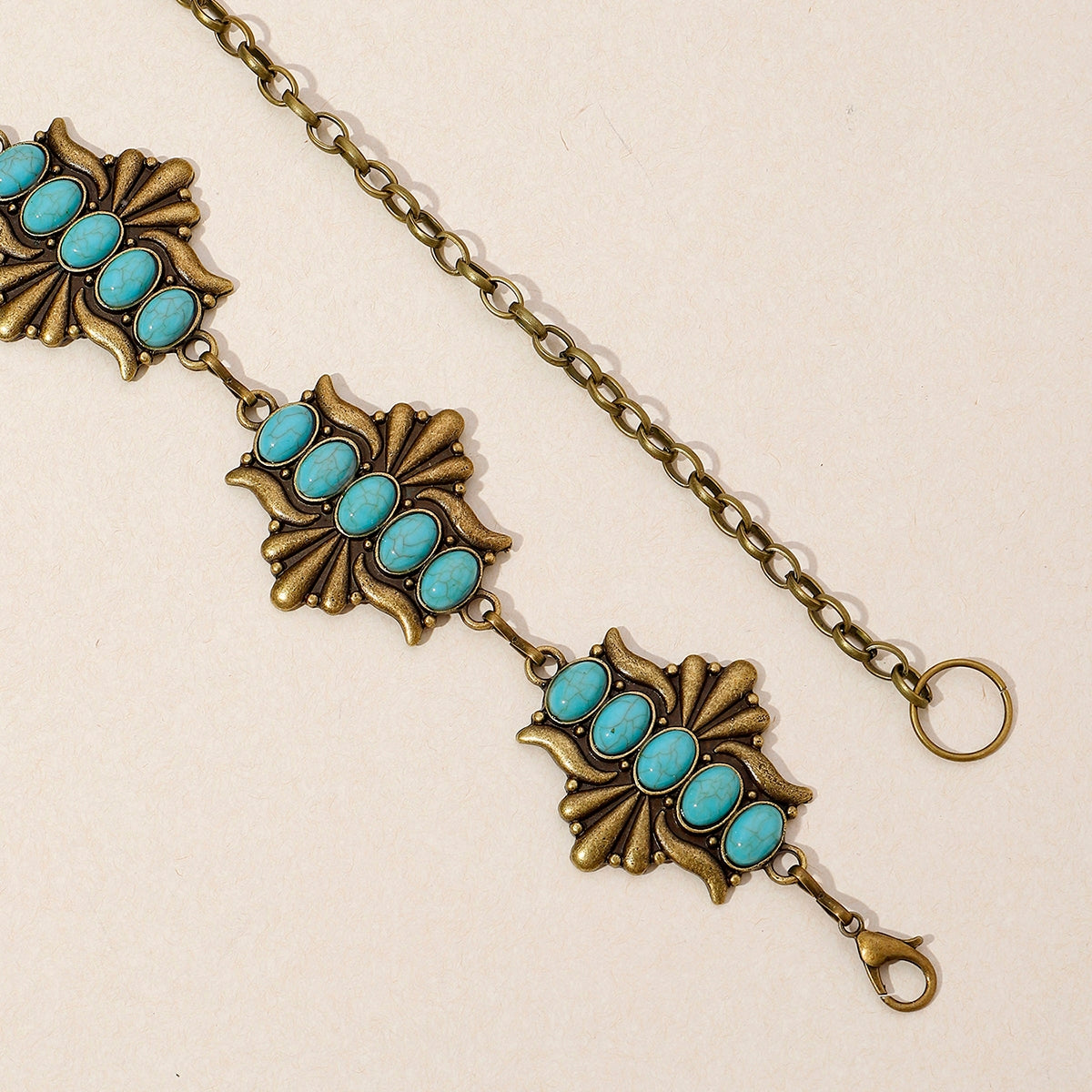Vintage Bohemian Geometric Zinc Alloy Turquoise Inlay Rose Gold/Silver Plated Women's Waist Chain