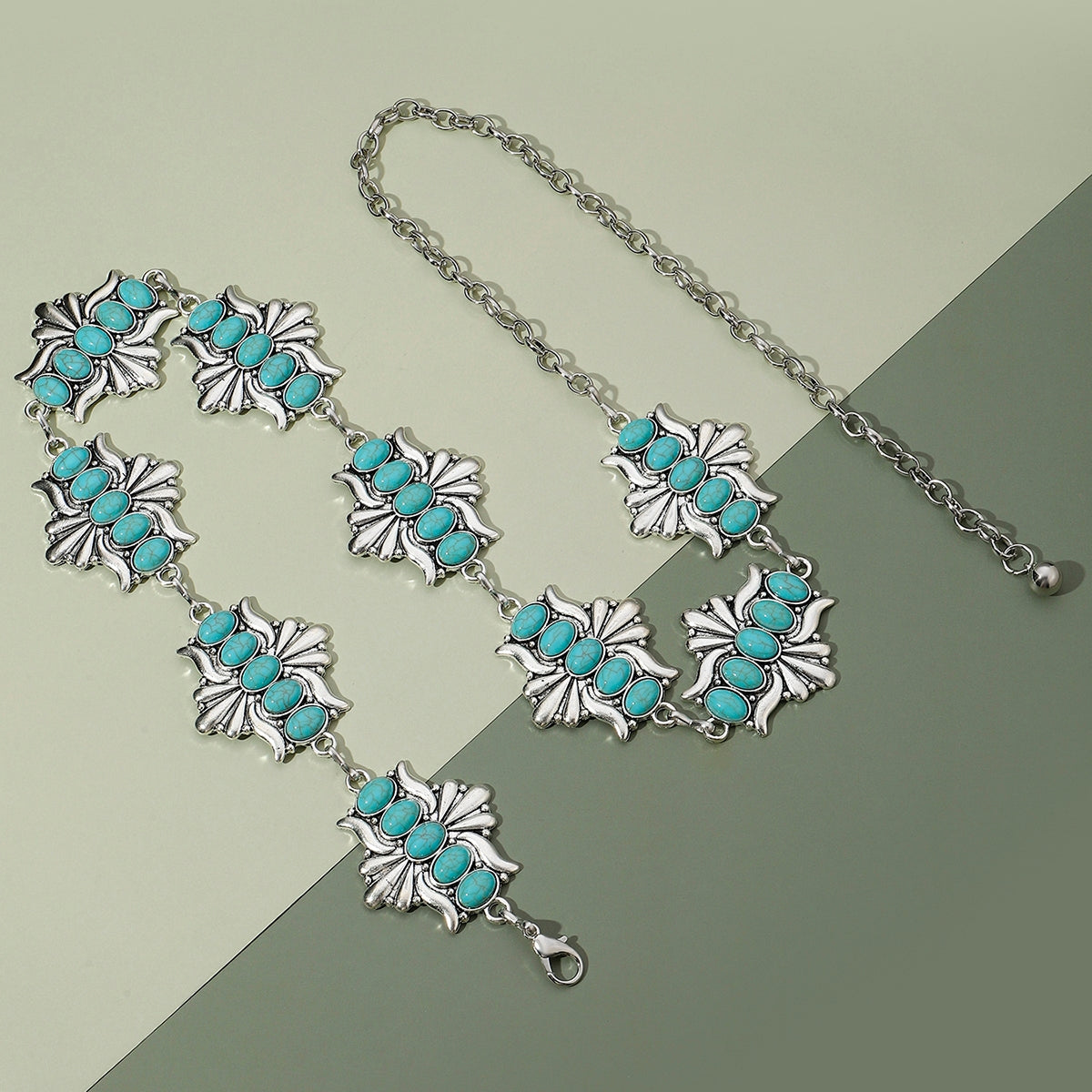 Vintage Bohemian Geometric Zinc Alloy Turquoise Inlay Rose Gold/Silver Plated Women's Waist Chain