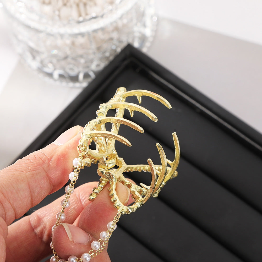 Vintage Butterfly Rhinestone Hair Claw and Pearl Tassel Hairpin Set