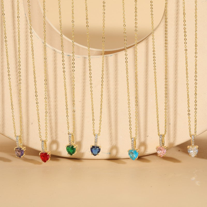 Vintage Heart-Shaped Zircon Pendant Necklace 14K Gold Plated Minimalist Design Choker Chain Jewelry