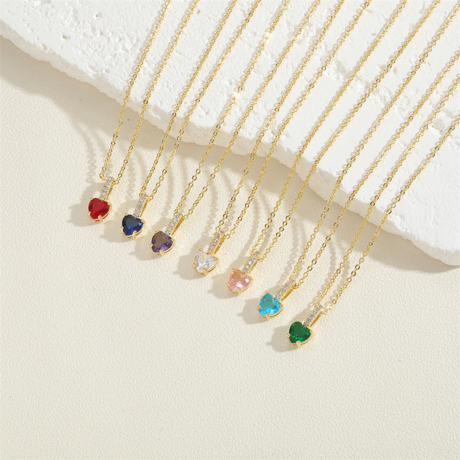 Vintage Heart-Shaped Zircon Pendant Necklace 14K Gold Plated Minimalist Design Choker Chain Jewelry