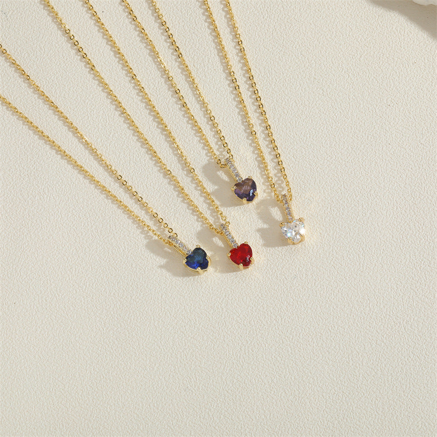 Vintage Heart-Shaped Zircon Pendant Necklace 14K Gold Plated Minimalist Design Choker Chain Jewelry