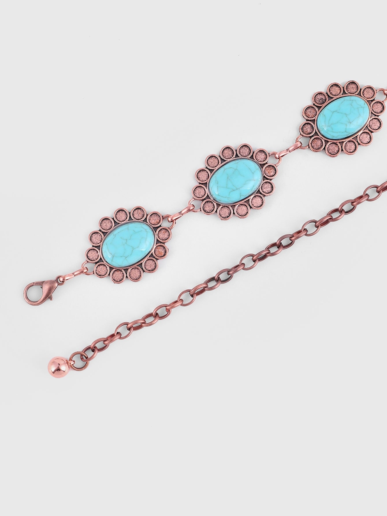 Vintage Bohemian Chrysanthemum Alloy Turquoise Women's Chain Belt