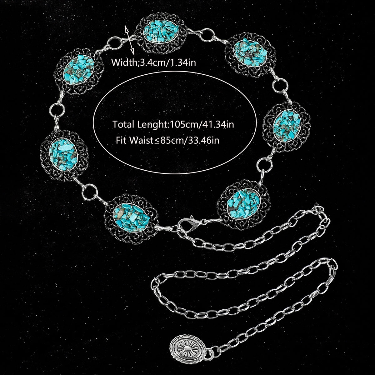 Vintage Bohemian Chrysanthemum Alloy Turquoise Women's Chain Belt