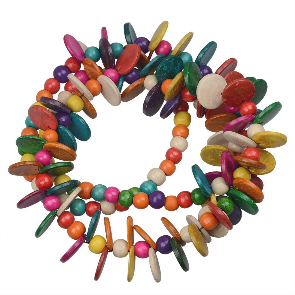 Vintage Geometric Wooden Beads Coconut Shell Long Necklace
