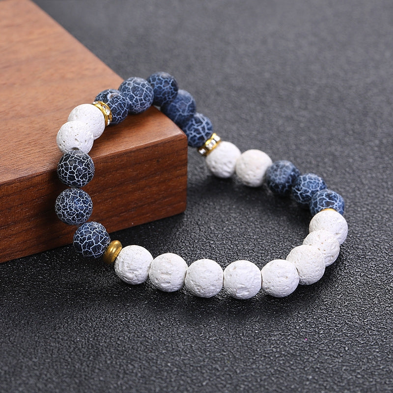 Vintage Ethnic Round Natural Stone Couple Bracelets - Fashion Volcanic Stone Design