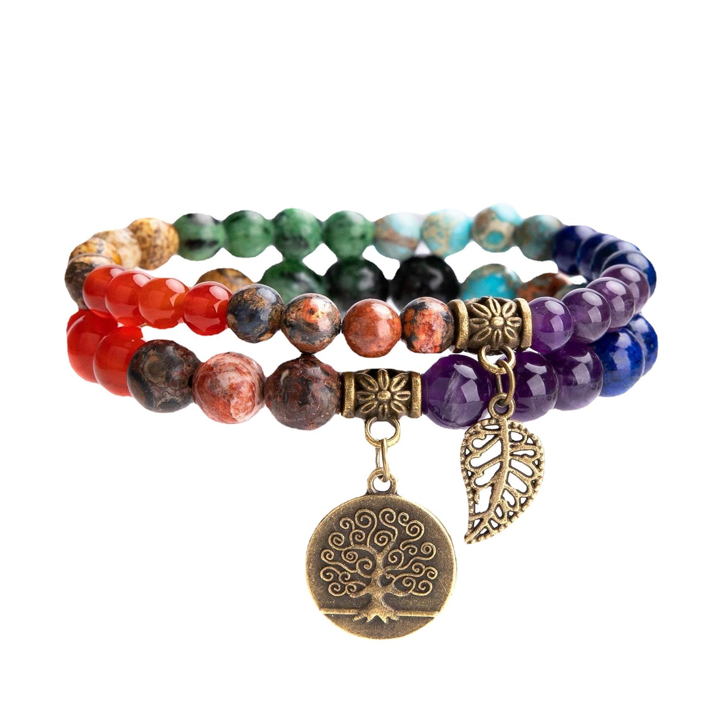 Vintage Ethnic Leaf Tree Agate Beaded Bracelets Set