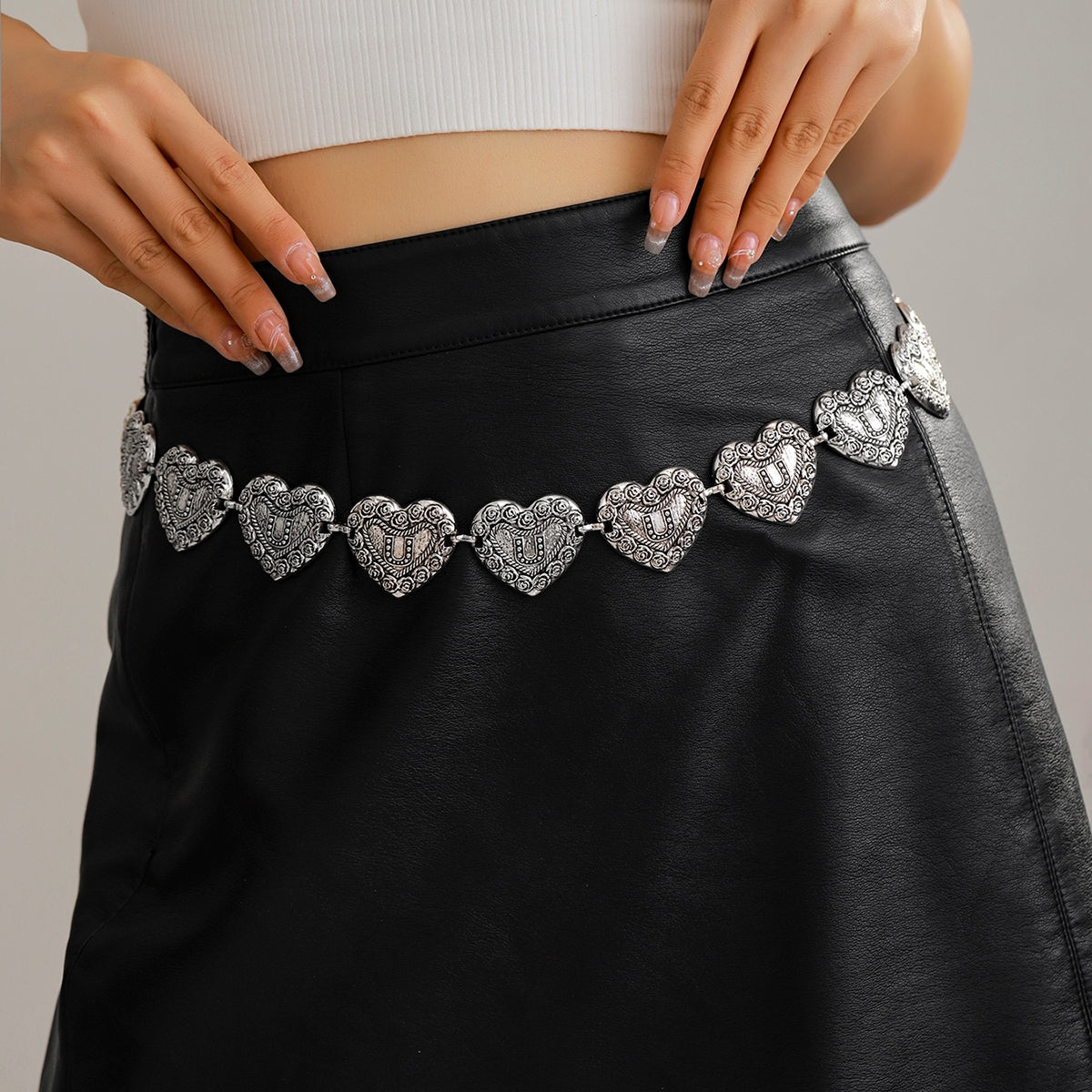 Vintage Ethnic Oval Heart Petal Alloy Turquoise Women's Chain Belt