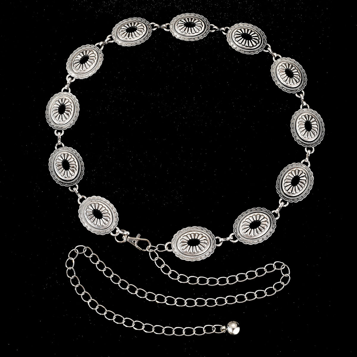 Vintage Ethnic Oval Heart Petal Alloy Turquoise Women's Chain Belt