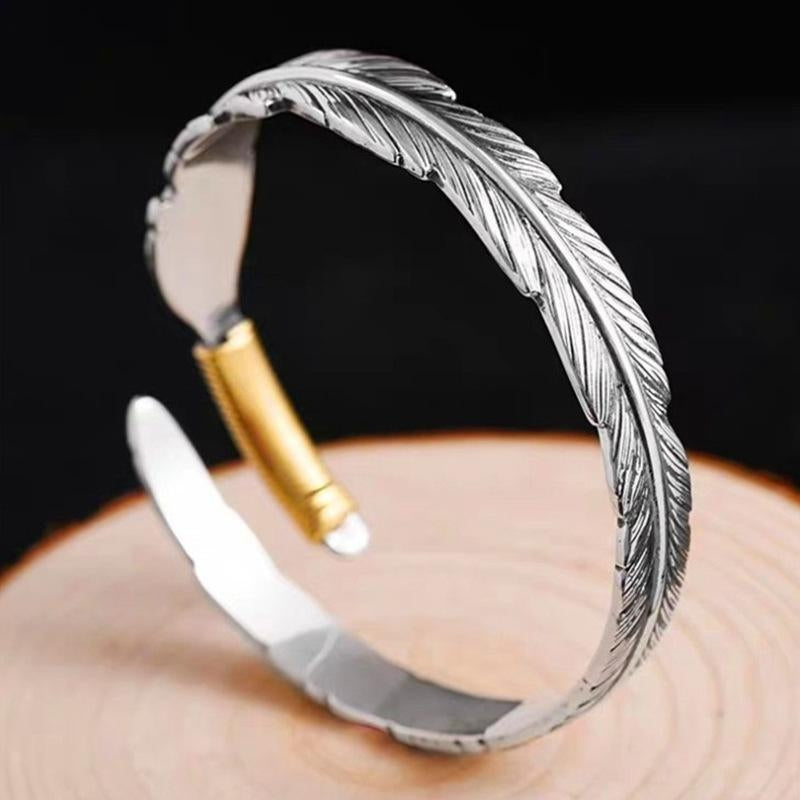 Vintage Feather Alloy Asymmetrical Unisex Cuff Bracelet