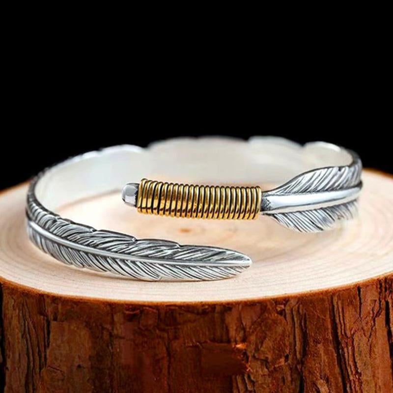 Vintage Feather Alloy Asymmetrical Unisex Cuff Bracelet