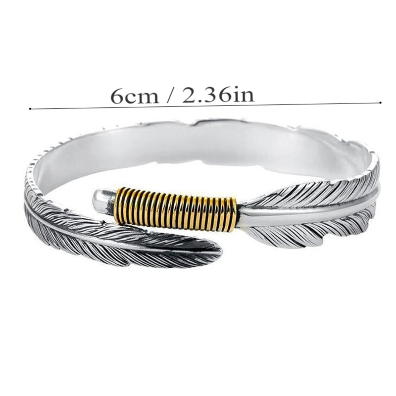 Vintage Feather Alloy Asymmetrical Unisex Cuff Bracelet