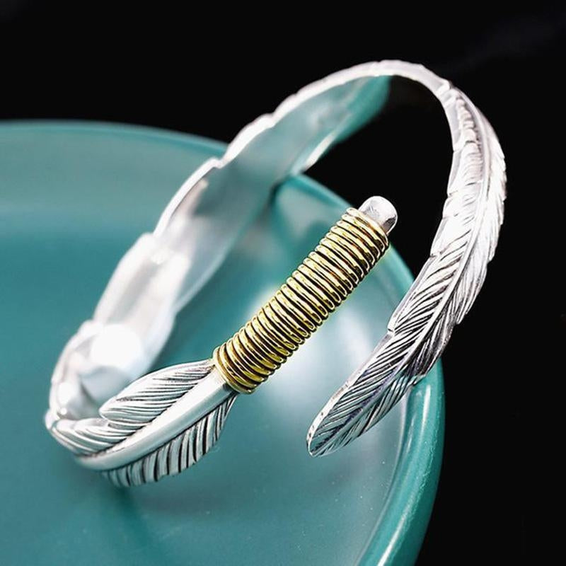 Vintage Feather Alloy Asymmetrical Unisex Cuff Bracelet