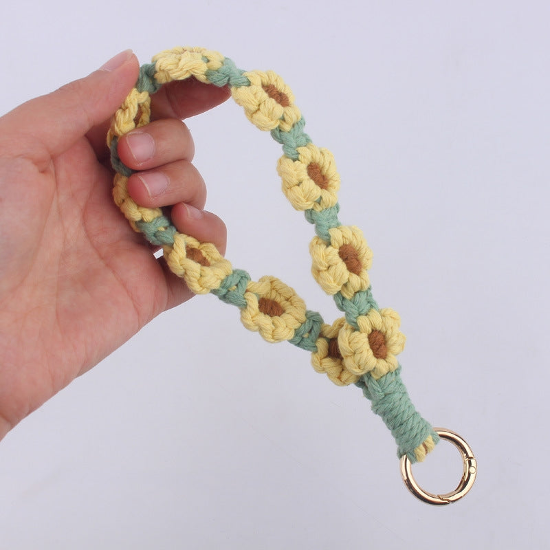 Vintage Daisy Pattern Cotton Keychain for Women