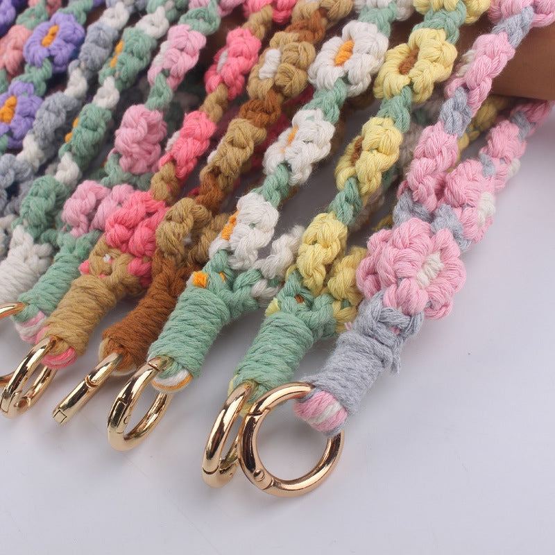 Vintage Daisy Pattern Cotton Keychain for Women