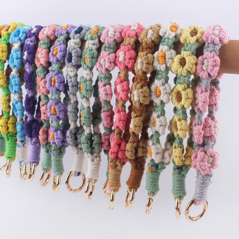 Vintage Daisy Pattern Cotton Keychain for Women