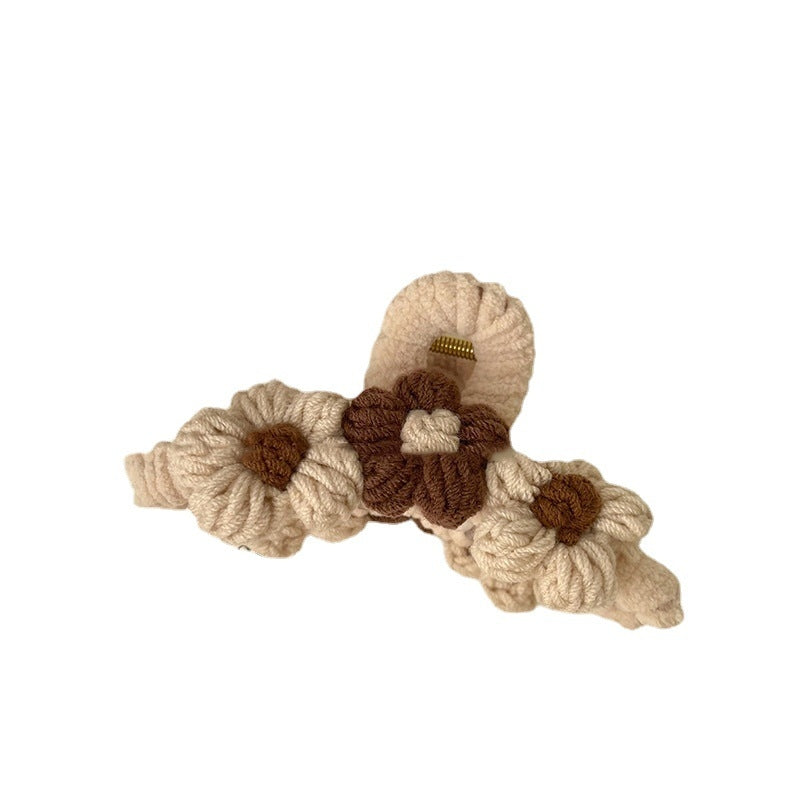 Vintage Flower Knitted Plush Hair Claw Clip