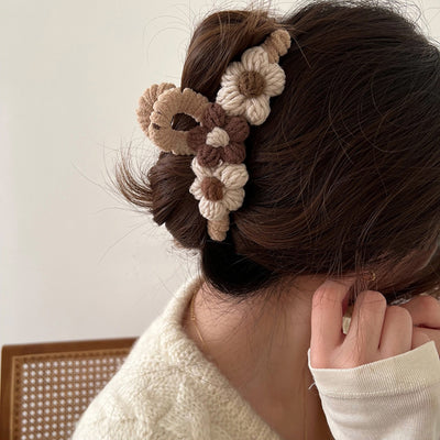 Vintage Flower Knitted Plush Hair Claw Clip
