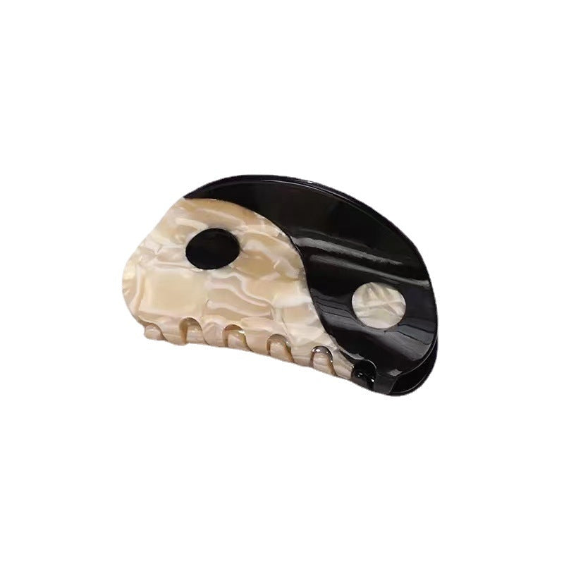 Vintage Geometric Acetate Hair Claw Clip - Semi-Circle Yin Yang Design