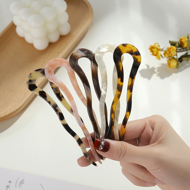 Vintage Geometric Acetate U-Shaped Hairpin Retro Hair Ornament