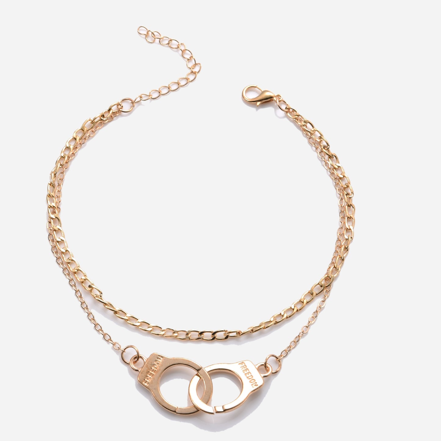 Vintage Geometric Alloy Chain Anklet with Letter Charm - Double Layer Beach Bracelet