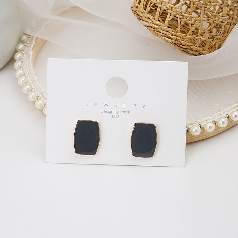 Vintage Geometric Enamel Square Stud Earrings with 925 Silver Needle