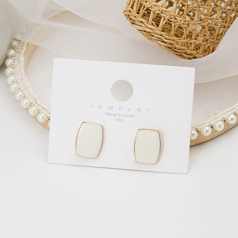 Vintage Geometric Enamel Square Stud Earrings with 925 Silver Needle