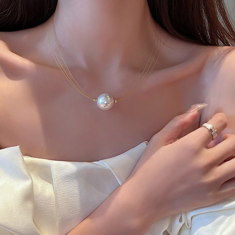 Vintage Geometric Pearl Pendant Necklace and Elegant Pearl Earrings Set