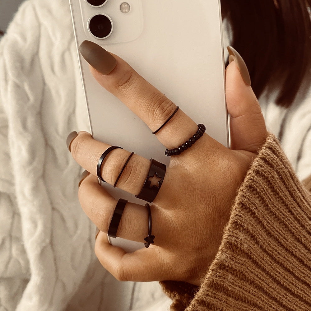 Vintage Geometric Alloy Plated Unisex Ring Set - 6 Pieces