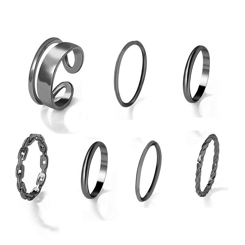 Vintage Geometric Alloy Plated Unisex Ring Set - 6 Pieces