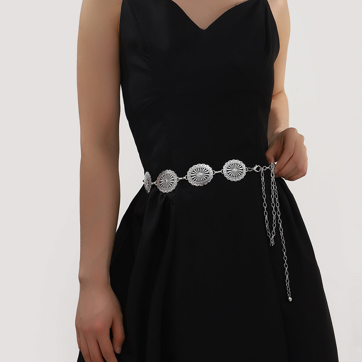 Vintage Geometric Pattern Metal Chain Belt for Women