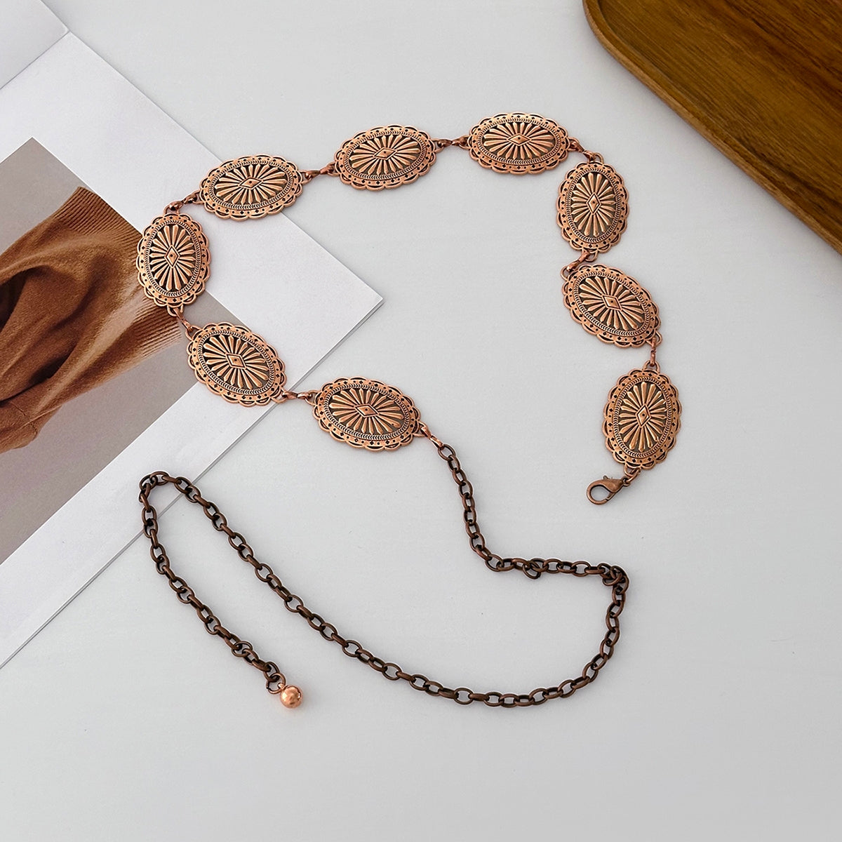 Vintage Geometric Pattern Metal Chain Belt for Women