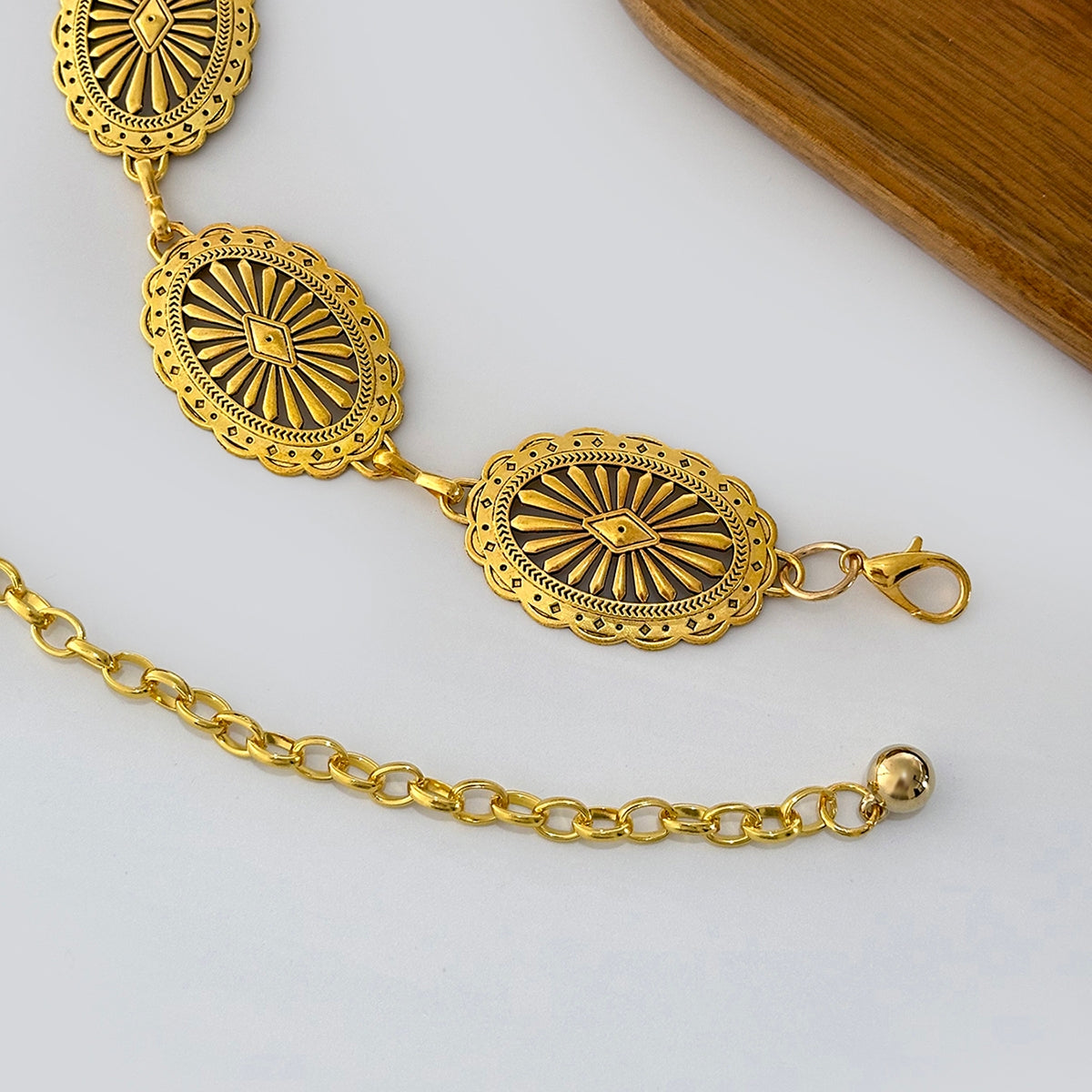 Vintage Geometric Pattern Metal Chain Belt for Women